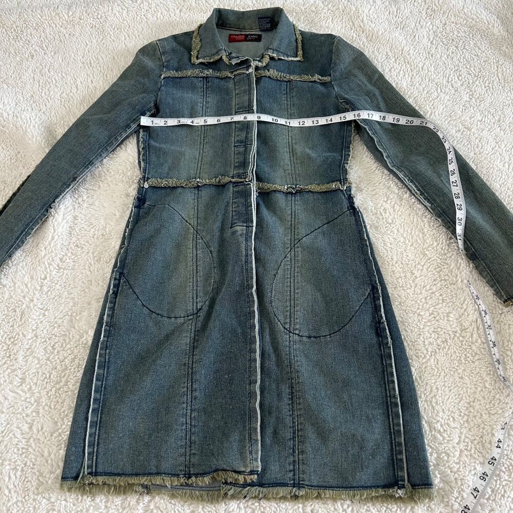 VTG Y2K Younique Jeans Denim Long Jacket Sz S Cotton Streetwear Grunge Utility - Picture 4 of 5
